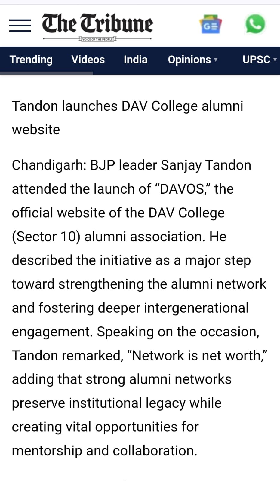 Newspaper coverage of the DAVOS website launch, 28 May 2026