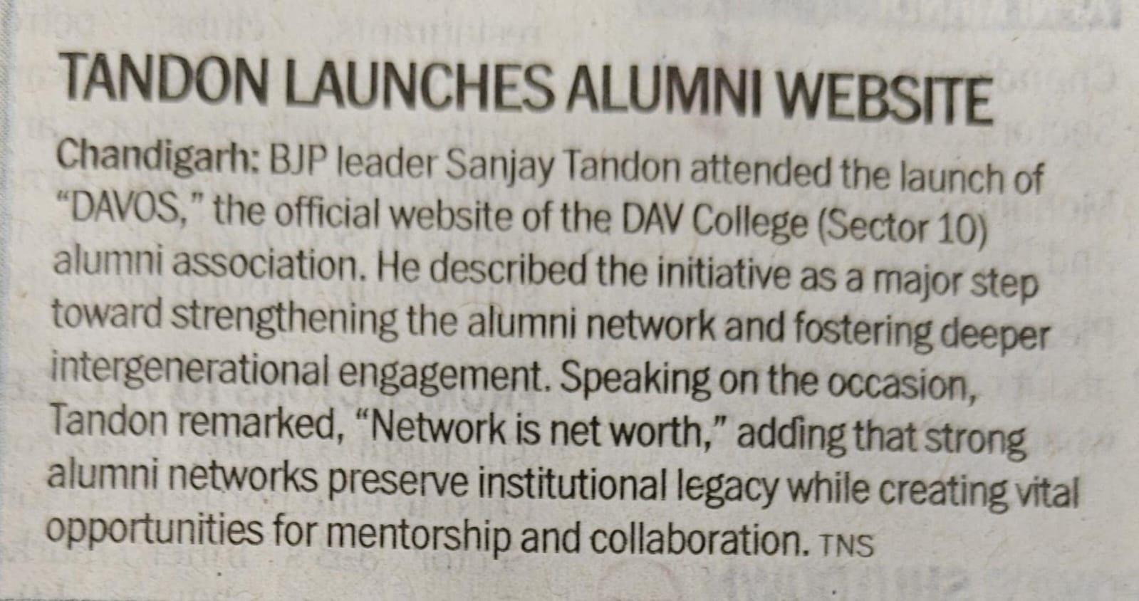 Newspaper coverage of the DAVOS website launch, 28 May 2026